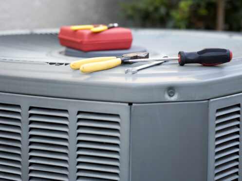 Tools on AC condenser unit